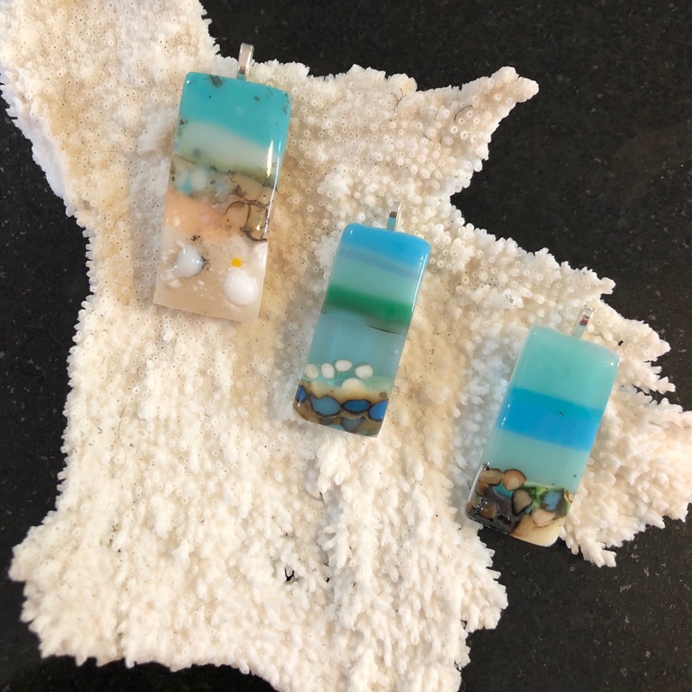 Fused glass pendants.